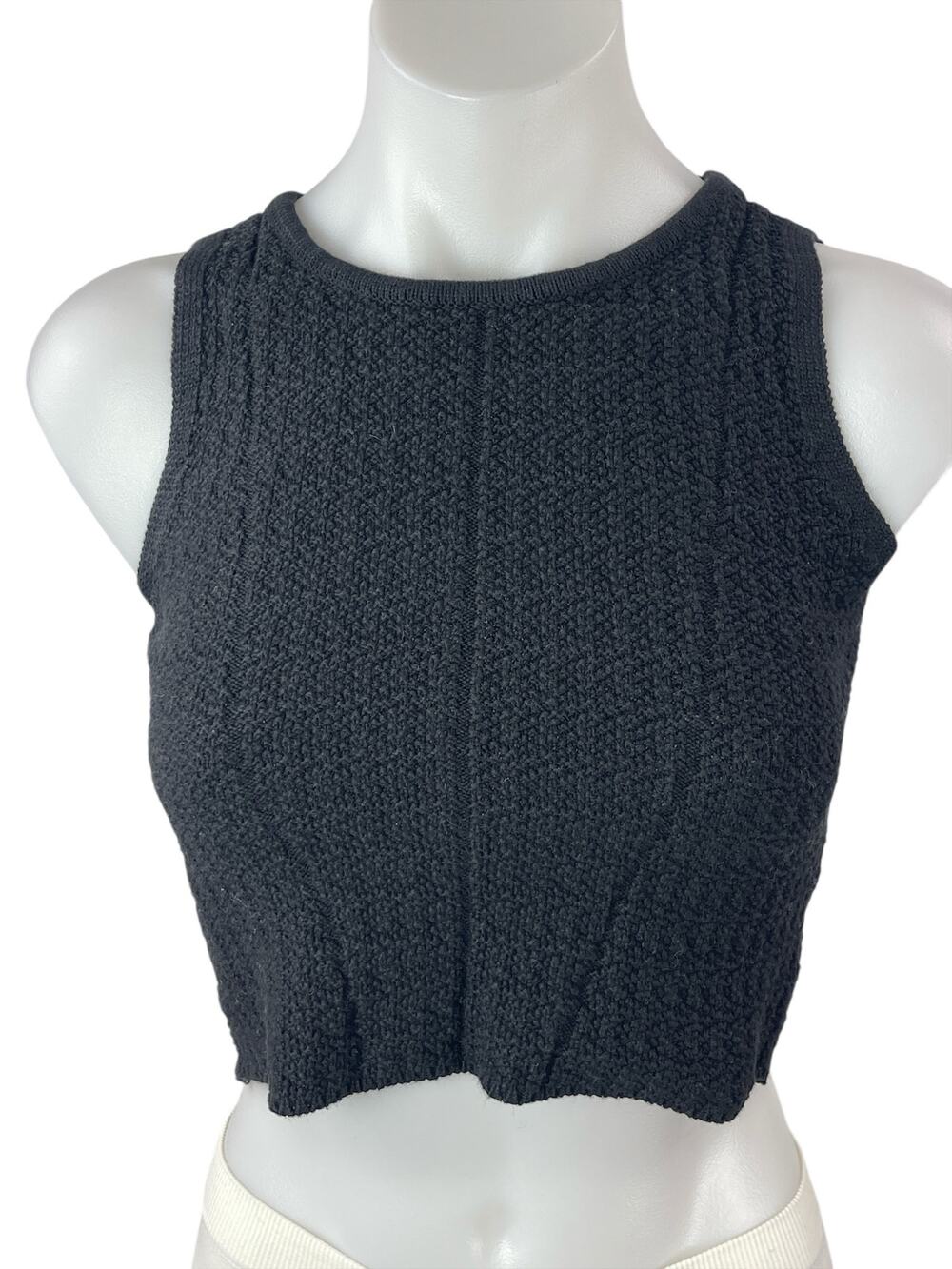 Oak + Fort Women's Black Knit Crew Neck Sleeveless Crop Sweater Tank Top Size M